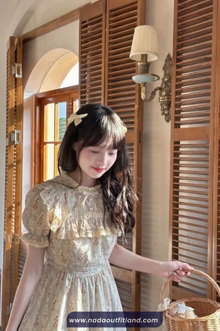 Short Sleeve Vintage Stand Collar Floral Pattern Mini Dress