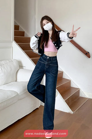 High Waist Front Pockets Long Jeans Pants