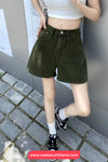 High Waist Green Denim Casual Shorts