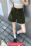 High Waist Green Denim Casual Shorts