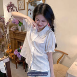 Short Sleeve Peter Pan Collar Cute Lace Shirt
