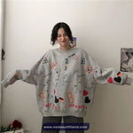 Long Sleeve Loves Art Pattern Printed O-Neck Sweater