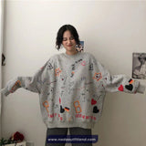 Long Sleeve Loves Art Pattern Printed O-Neck Sweater
