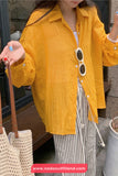 Long Sleeve Solid Colors Summer Sheer Blouse Shirts