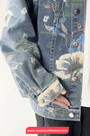 Long Sleeve Retro Flowers Pattern Denim Jeans Jacket