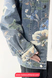 Long Sleeve Retro Flowers Pattern Denim Jeans Jacket