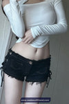 Side Drawstring Sexy Tassel Black Shorts