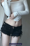 Side Drawstring Sexy Tassel Black Shorts
