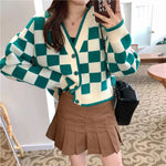 Long Sleeve Vintage Checkered Cardigan Sweater