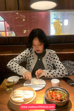 Long Sleeve Polka Dots Pattern Cropped Cardigan Sweater