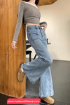 High Waist Casual Slightly Flared Jeans Pants
