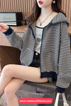 Long Sleeve Striped Colors Zipper Hoodie