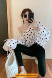 Loose Off Shoulder Polka Dot Pattern Blouse Shirt