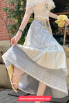 High Waist Lace Drawstring Retro Long Skirts
