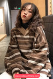 Loose V-Neck Retro Striped Sweater
