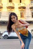 Level up your Y2K Festival Aesthetic with this Tie-Dye Colors Hanging Neck Cami Crop Top. The ultimate essential for 90s rave outfits, colorful halter neck crop top trends, and breezy everyday summer lookbooks. Featuring a flattering body-hugging fit and a bold psychedelic tie-dye motif, this backless cami is a must-have for your Summer Tops or Alt Fashion mood board. Style it with baggy low-rise cargo pants and chunky platform shoes for the ultimate "Pinterest girl" street look. Save this to your Going Out