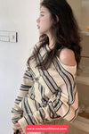 Long Sleeve Slash Neck Striped Casual Shirt
