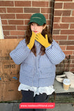 Loose Plaid Colors Hooded Parkas Coat Jacket