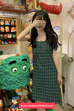 Green Plaid Slash Neck Sleeveless Summer Dress