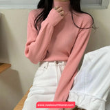 Long Sleeve Semi High Neck Knitted Casual Sweater