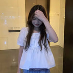 Short Sleeve Drawstring Cute Ruffles Shirt