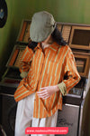 Long Sleeve Retro 90s Orange Striped Blouse Shirt