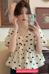 Short Sleeve V-Neck Loves Pattern Blouse Shirt