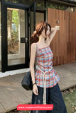 Elegant Plaid Colors Summer Crop Tops
