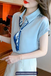 Short Sleeve Elegant Chiffon Silk Blouse Shirt