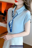 Short Sleeve Elegant Chiffon Silk Blouse Shirt
