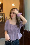 Cute Puff Sleeve Square Collar Cropped Shirt
