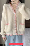 Long Sleeve Heart Button Ruffle Cardigan Sweater