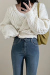 Long Sleeve Cross Neck Knitted Sweater