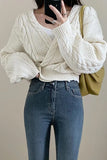 Long Sleeve Cross Neck Knitted Sweater