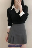 Two Piece Style Collar Shirt V-Neck Sweater