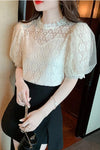 Short Sleeve Lace Hollow Out Blouse Shirt