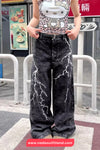Thunder Lightning Gothic Washed Grey Jeans Pants