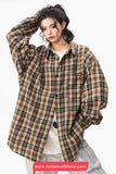 Loose Long Sleeve Retro Plaid Pattern Blouse Shirt