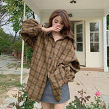 Long Sleeve Plaid Warm Colors Blouse Shirt