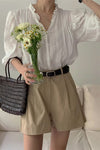 Retro Wrinkled Style Puff Sleeve Blouse Shirt