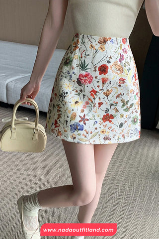 High Waist Elegant Floral A-Line Skirts