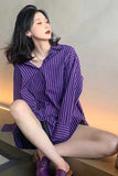 Retro Purple Striped Blouse Shirt – Cozy Vintage Everyday Essential