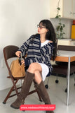 Long Sleeve Vintage Knitted Striped Button Sweater