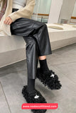 High Waist Vintage Ankle Length Leather Pants