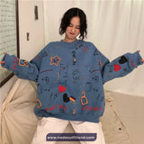 Long Sleeve Loves Art Pattern Printed O-Neck Sweater