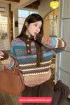 Long Sleeve Turn Down Collar Retro Pattern Sweater