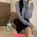 Long Sleeve Semi High Neck Knitted Casual Sweater