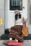 High Waist Retro Pattern Woolen Long Skirts