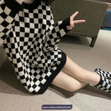 Long Sleeve Casual Checkered Pattern O-Neck Sweater