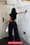 Drawstring Elastic Waist Wide Leg Cargo Jogger Sweatpants